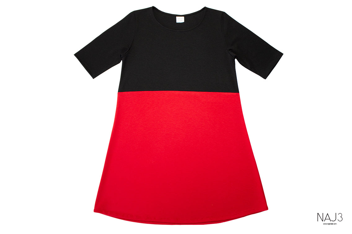 Vestido Punto Roma - Horizontal - Negro y Rojo
