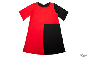 Vestido Ponto Roma - Invertido - Preto e Vermelho