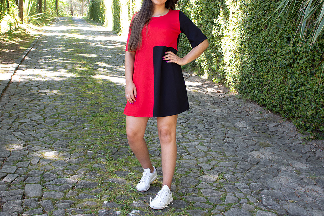 Vestido Ponto Roma - Invertido - Preto e Vermelho