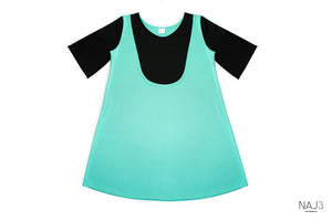 Knit stitch Dress - T-Shirt Effect - Black and Aruba Blue