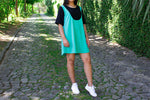 Load image into Gallery viewer, Knit stitch Dress - T-Shirt Effect - Black and Aruba Blue
