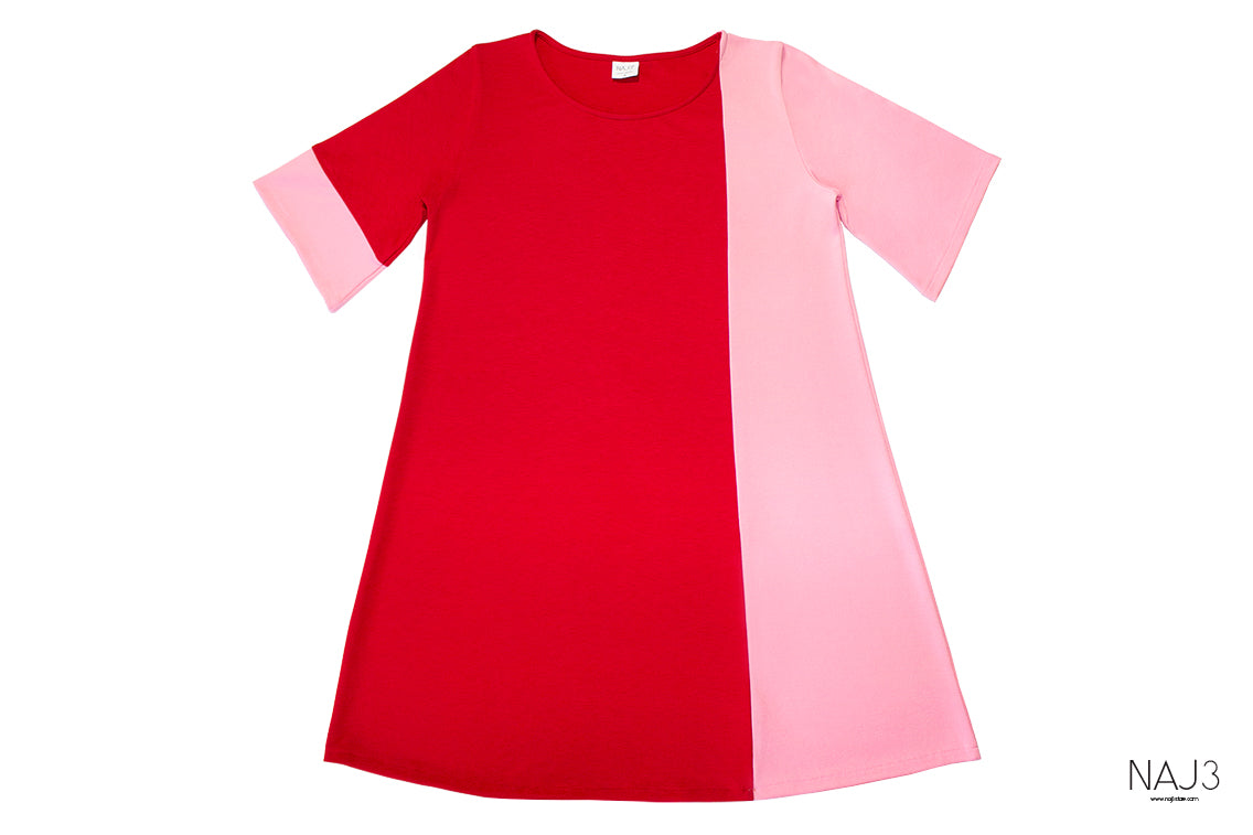 Vestido Ponto Roma - Vertical - Rosa e Vermelho
