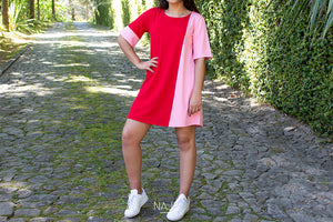 Vestido Punto Roma - Vertical - rosa y rojo